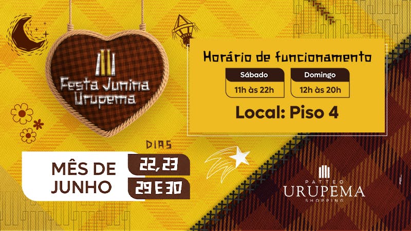 Ilustração do evento: Patteo Urupema Shopping promove festa junina no fim de semana